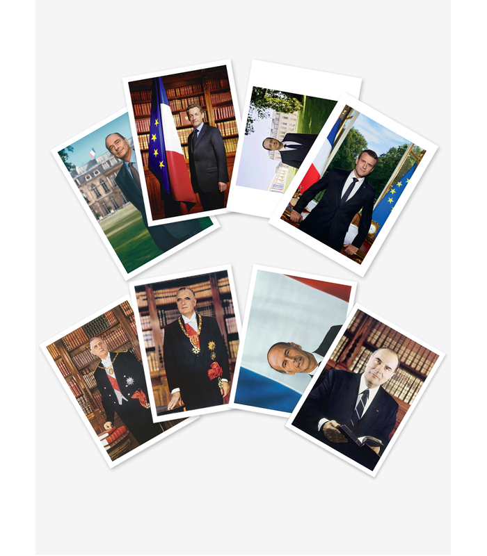 Lot de 8 cartes des Portraits Officiels des Présidents de la 5e République Lot de 8 cartes des Portraits Officiels des Présidents de la 5e République