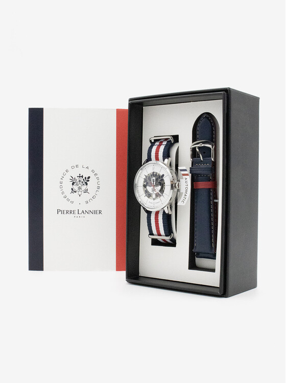 Coffret Montre Homme Automatique et bracelet Nato tricolore - Pierre Lannier x Élysée - Présidence de la République