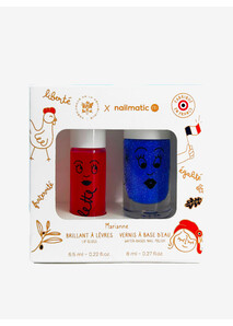 Marianne Gift Set – Red Lip Gloss & Blue Water-Based Nail Polish – Élysée x Nailmatic