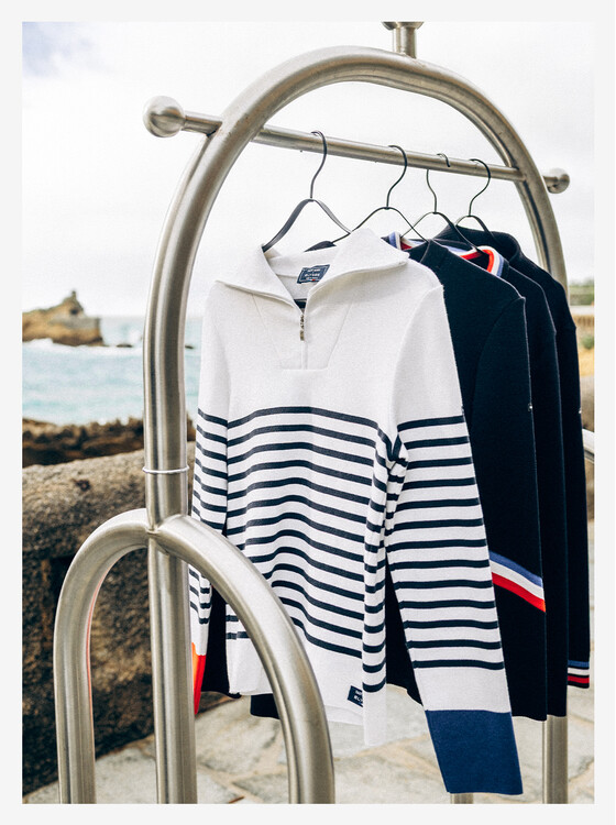 Women’s White Passerelle Tricolor Sweater – Élysée x Saint James